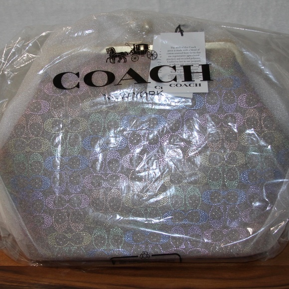 NWT COACH LARGE Oversized Kisslock Frame Bag Rainbow Crystal Signature Jacquard - Picture 9 of 9